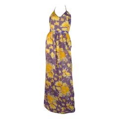 1970s Michel Goma Spring Floral Linen Wrap Day Dress