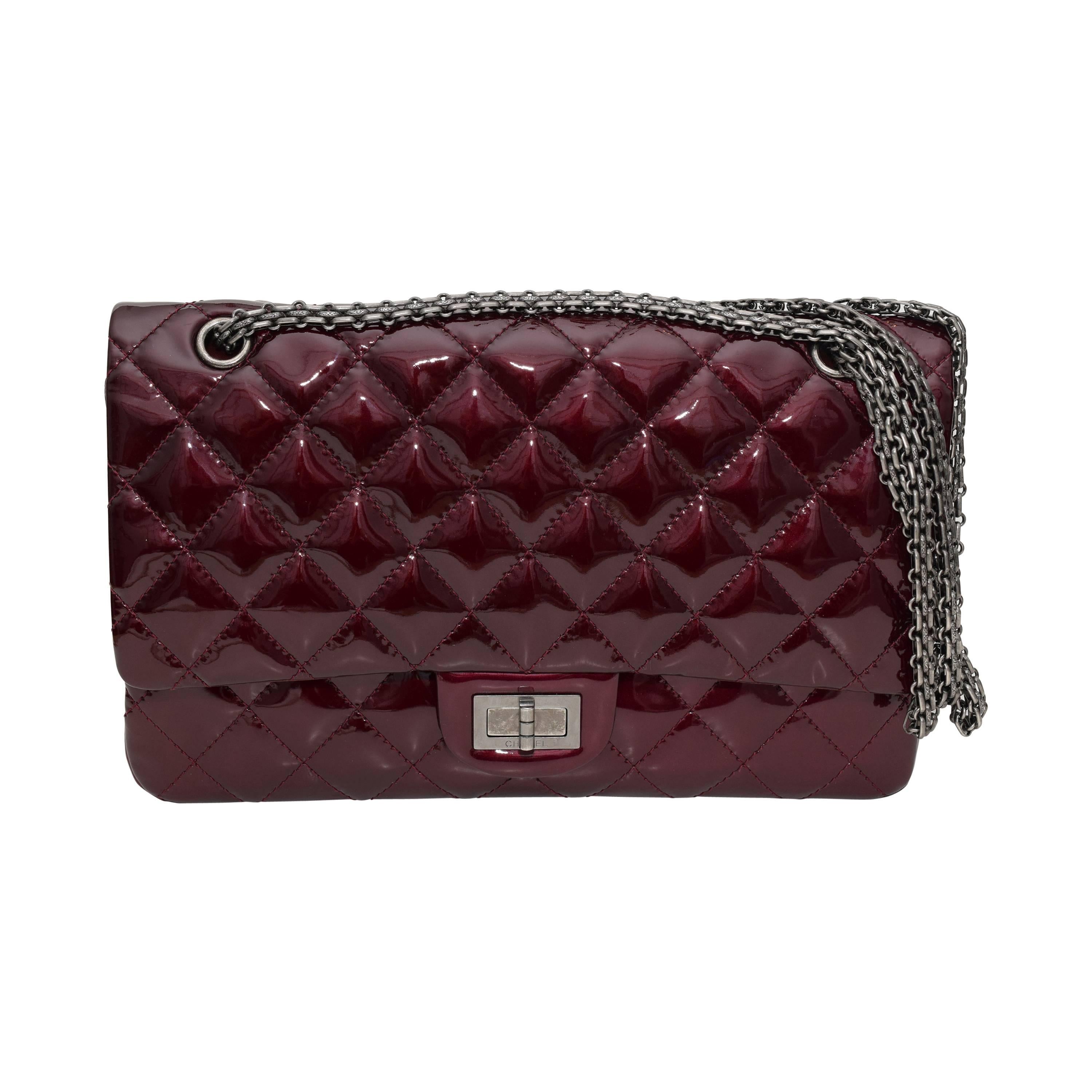 Like New Chanel Light Burgundy patent 2.55 Reissue double Flap 227 Shoulder Bag
