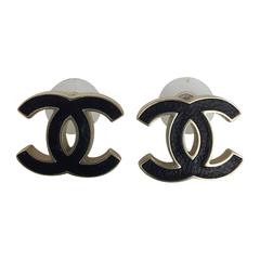 Chanel Black And Soft Gold "CC" Logo Pierced Earrings From 2012.