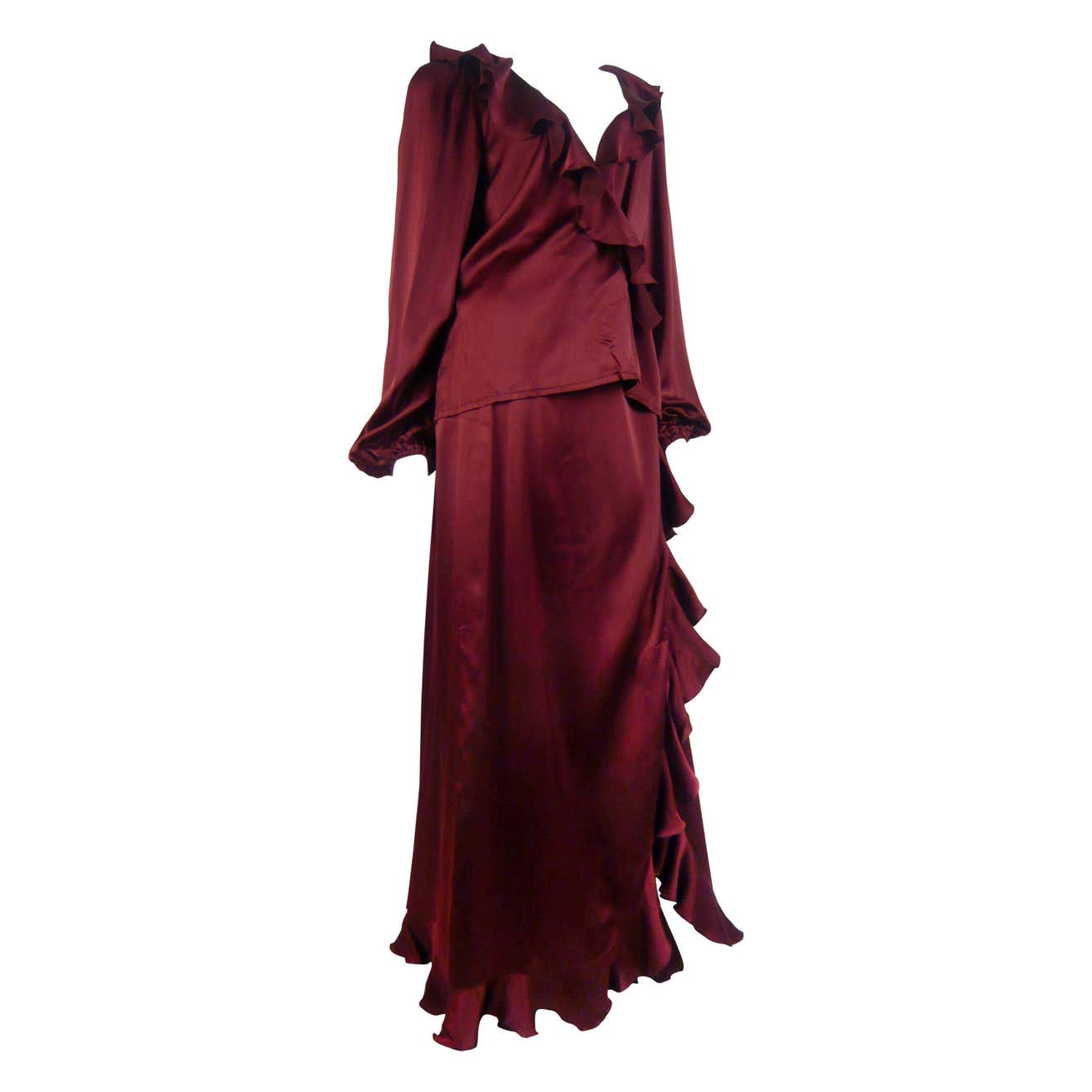 1970s Michel Goma Burgundy Silk ENS w Silk Pedals For Sale at 1stDibs