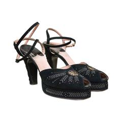 1940s Black Suede and Silver Detailed Platform Shoes 3