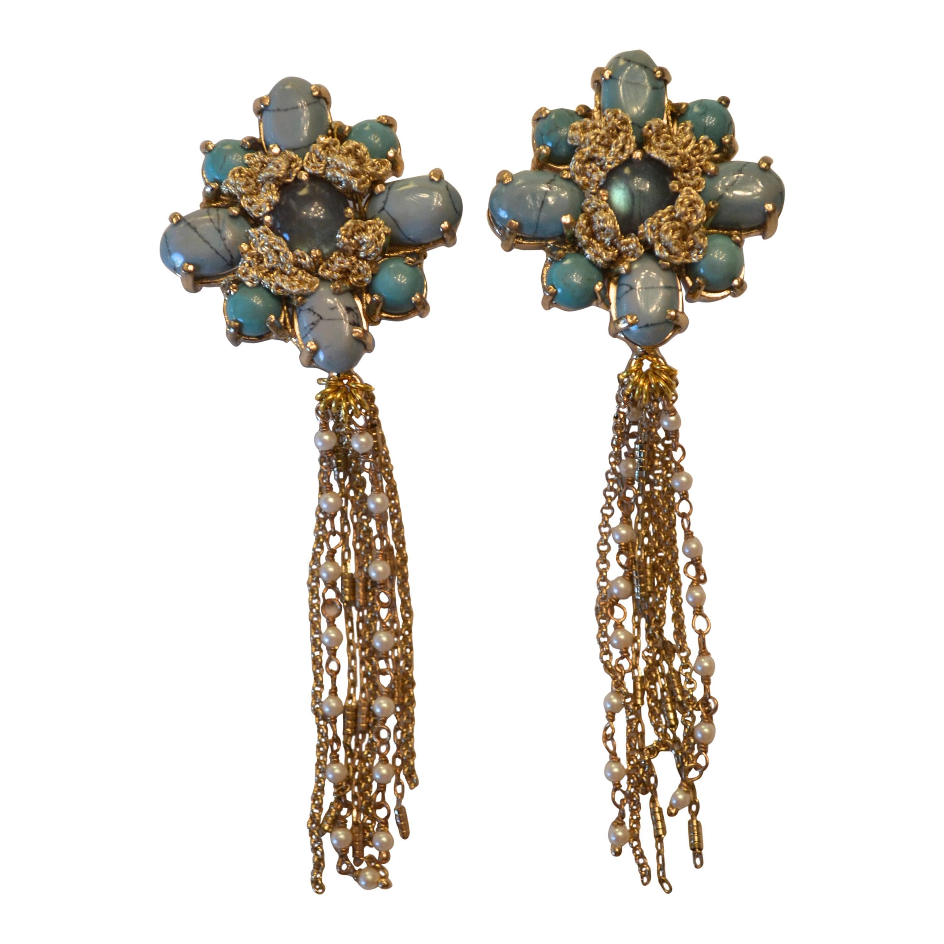 St. Erasmus Floral Fringe Clip Earrings