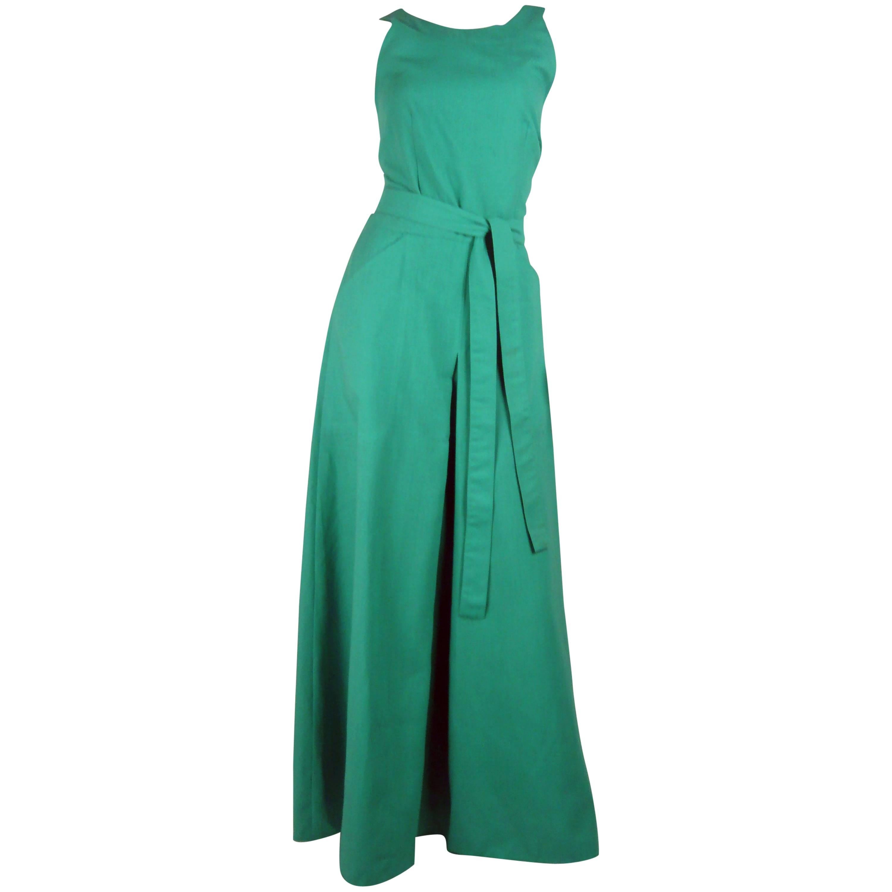 1980s Nina Ricci Mint Green Linen Day Dress For Sale