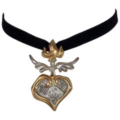 Vintage CHRISTIAN LACROIX Winged Heart Pendant Necklace