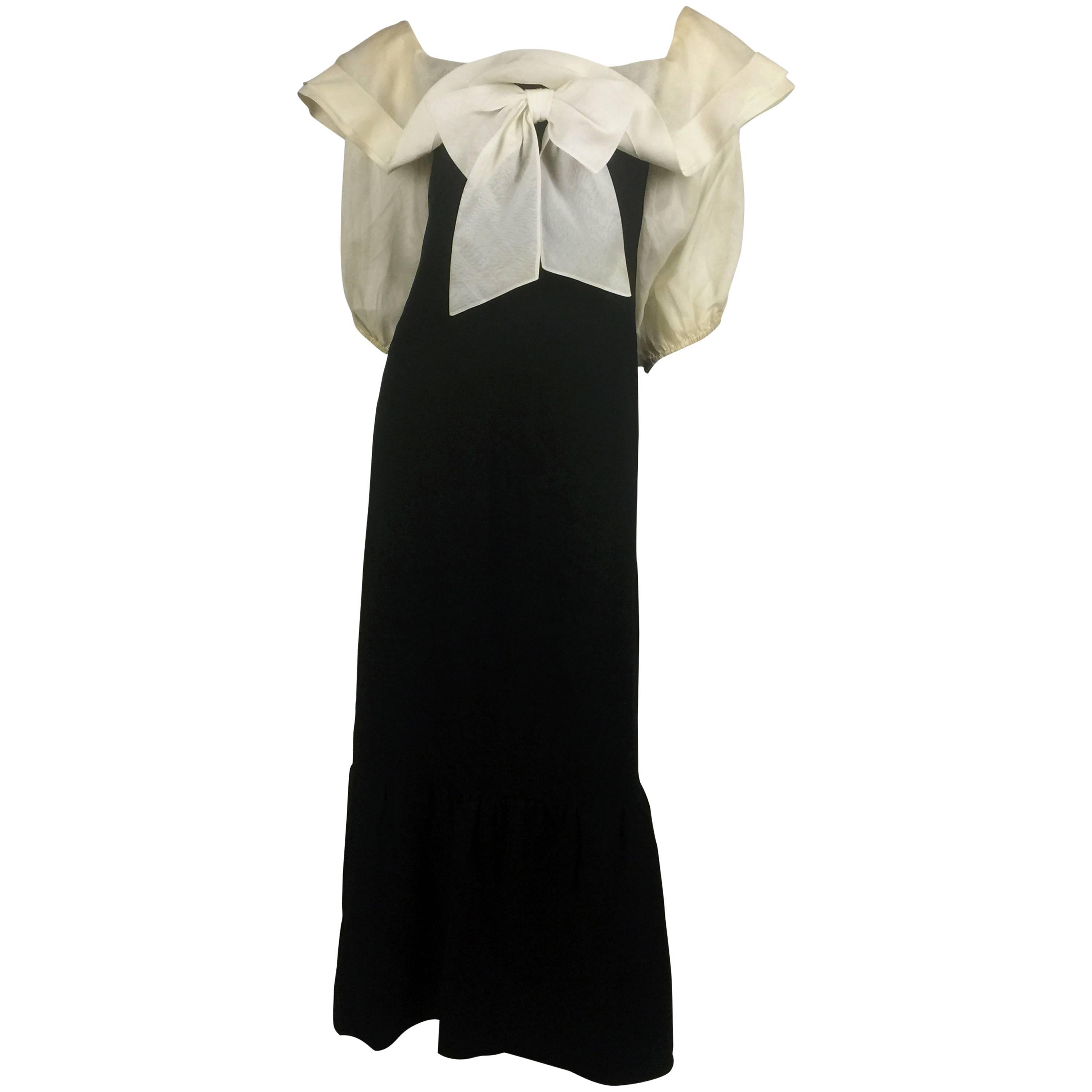 1980S Nina Ricci White Organza with Black Linen Couture Sailor Dress For Sale