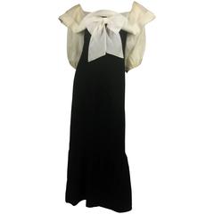 Retro 1980S Nina Ricci White Organza with Black Linen Couture Sailor Dress