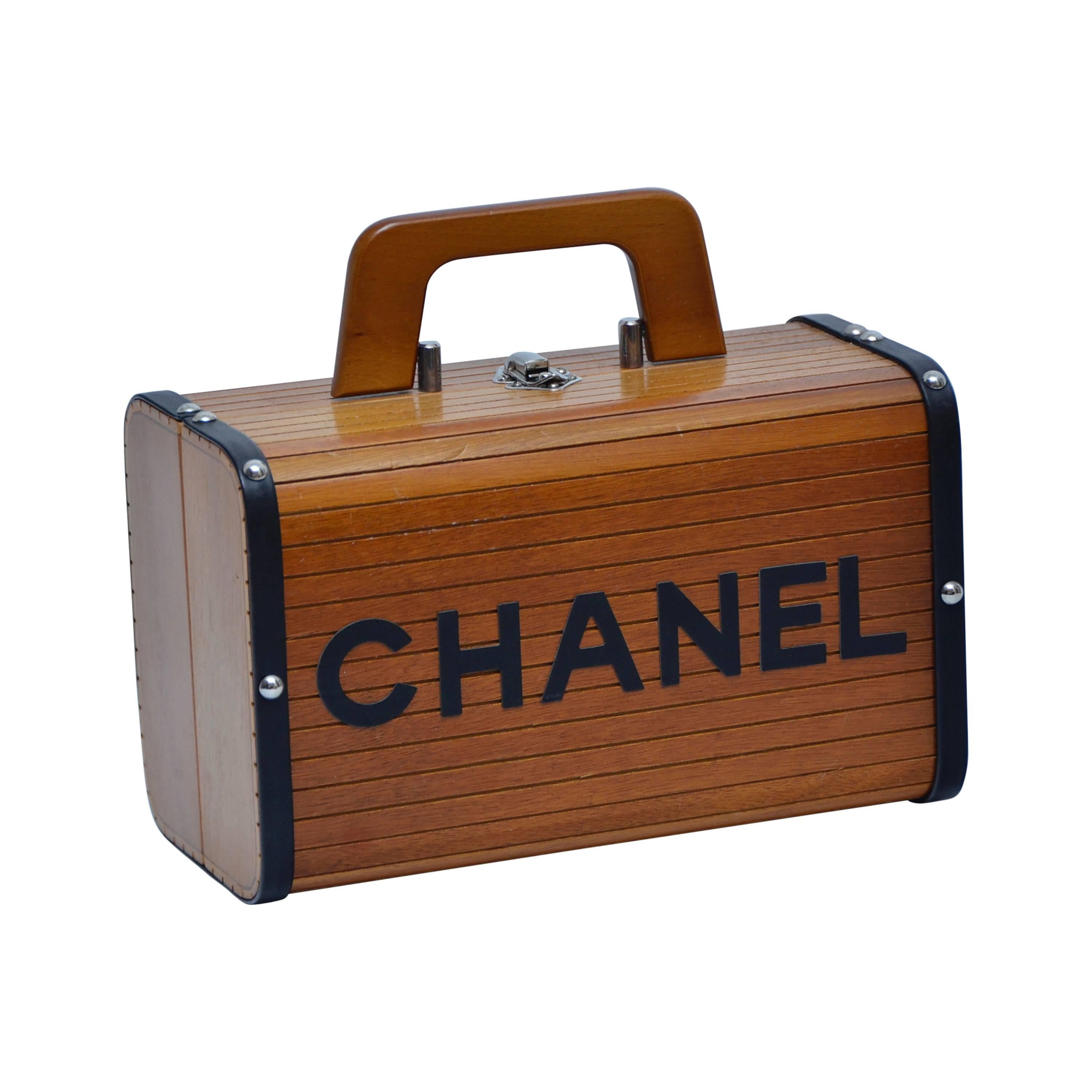 Rare Vintage Chanel Wood & Leather Handbag Seen On Ulyana Sergeenko
