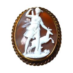 Goddess of the Hunt Cameo Extra Large Victorian Brooch