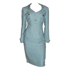 1990s Christian Lacroix Powder Blue Two Piece Skirt Suit 5