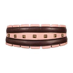 Vintage 1990's AZZEDINE ALAIA burgundy and pink leather belt with silver pyramid studs