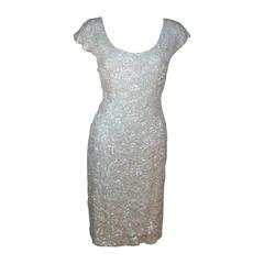 Vintage SPERLINGS LAS VEGAS Aqua Sequined Cocktail Dress with Floral Motif Size 4