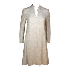 Vintage Off-White Silk Coat with Silver Beading Size 4-6 1