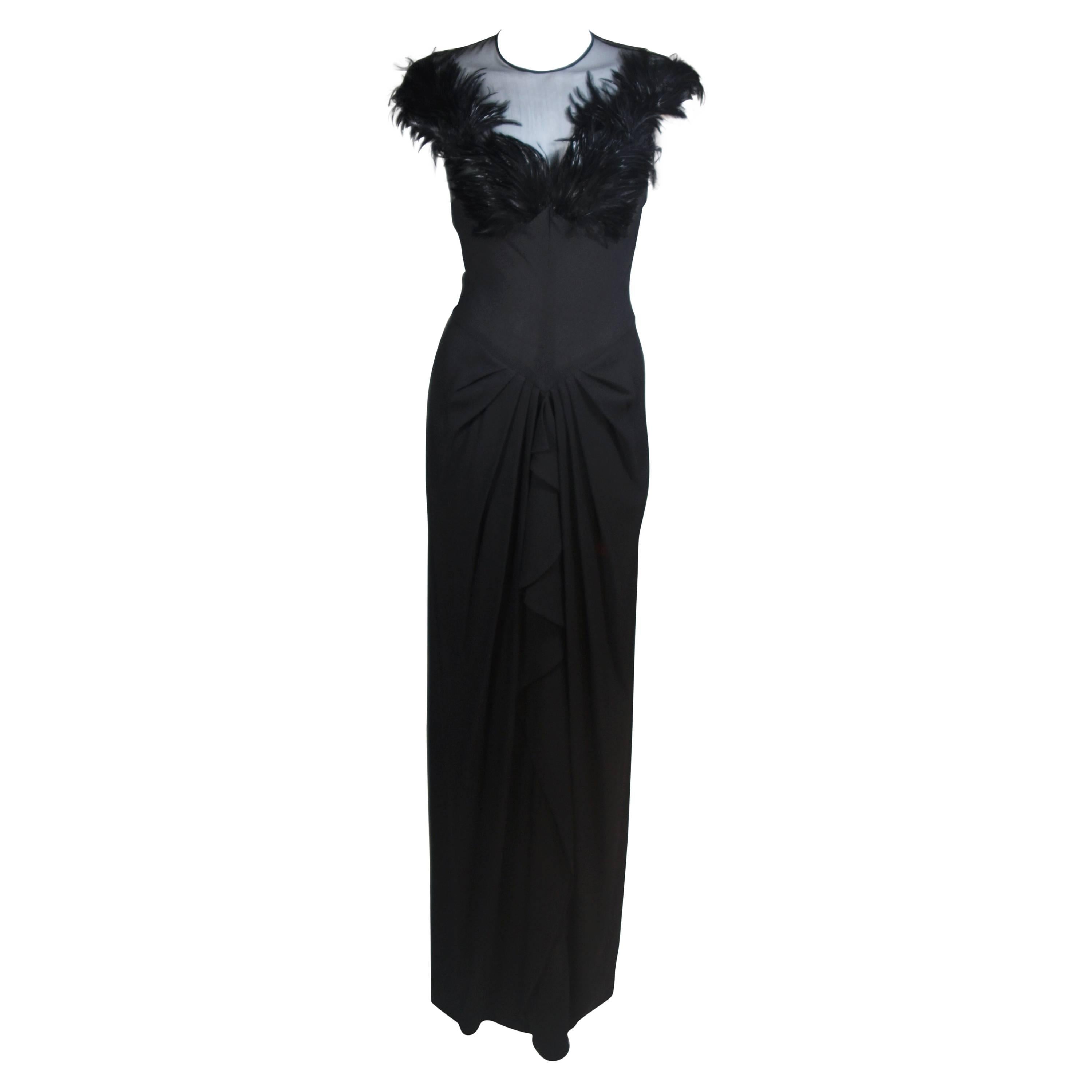 JEAN CAROL 1930's Feather Bust Gown with Drape and Sheer Bodice Size 2 For Sale