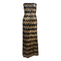 SCAASI Strapless Black and Gold Knit Sequin Gown Size 2-4