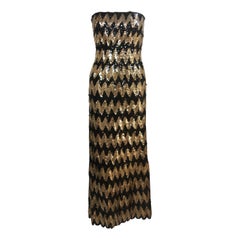 Vintage SCAASI Strapless Black and Gold Knit Sequin Gown Size 2-4