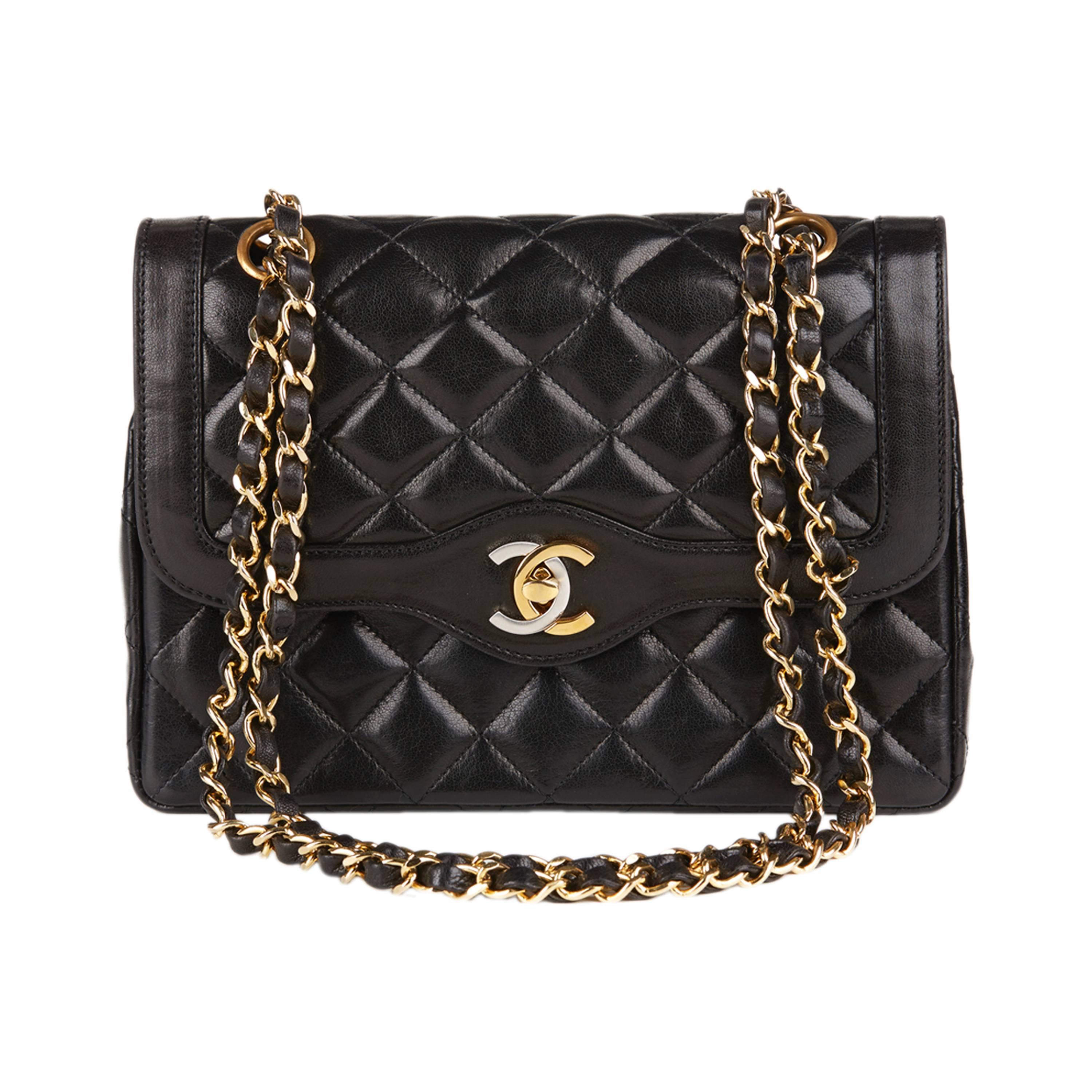 1990s Chanel Black Quilted Lambskin Limited Edition Vintage Single Flap Bag