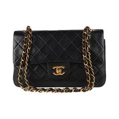 1990s Chanel Black Quilted Lambskin Vintage Small Classic Double Flap Bag