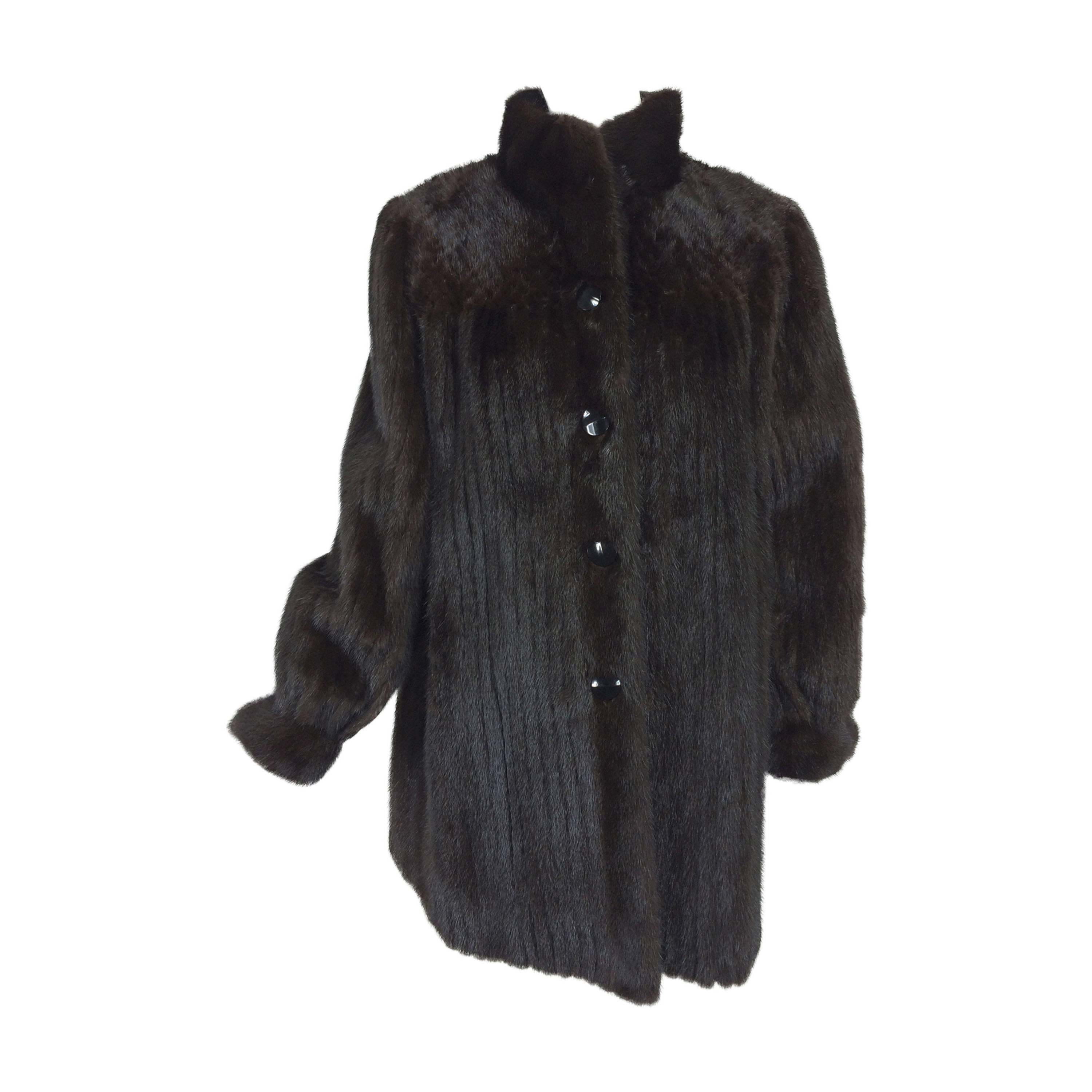 Dark mink fur button cuff, patterend yoke mini coat 1990s