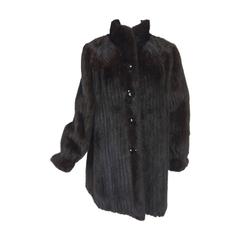 Retro Dark mink fur button cuff, patterend yoke mini coat 1990s