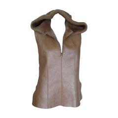 Vintage gold coloured hooded soft shearling fur sleevless vest