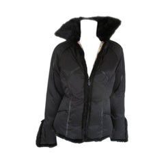 Black Mink Fur Trimmed Down Filled Jacket small