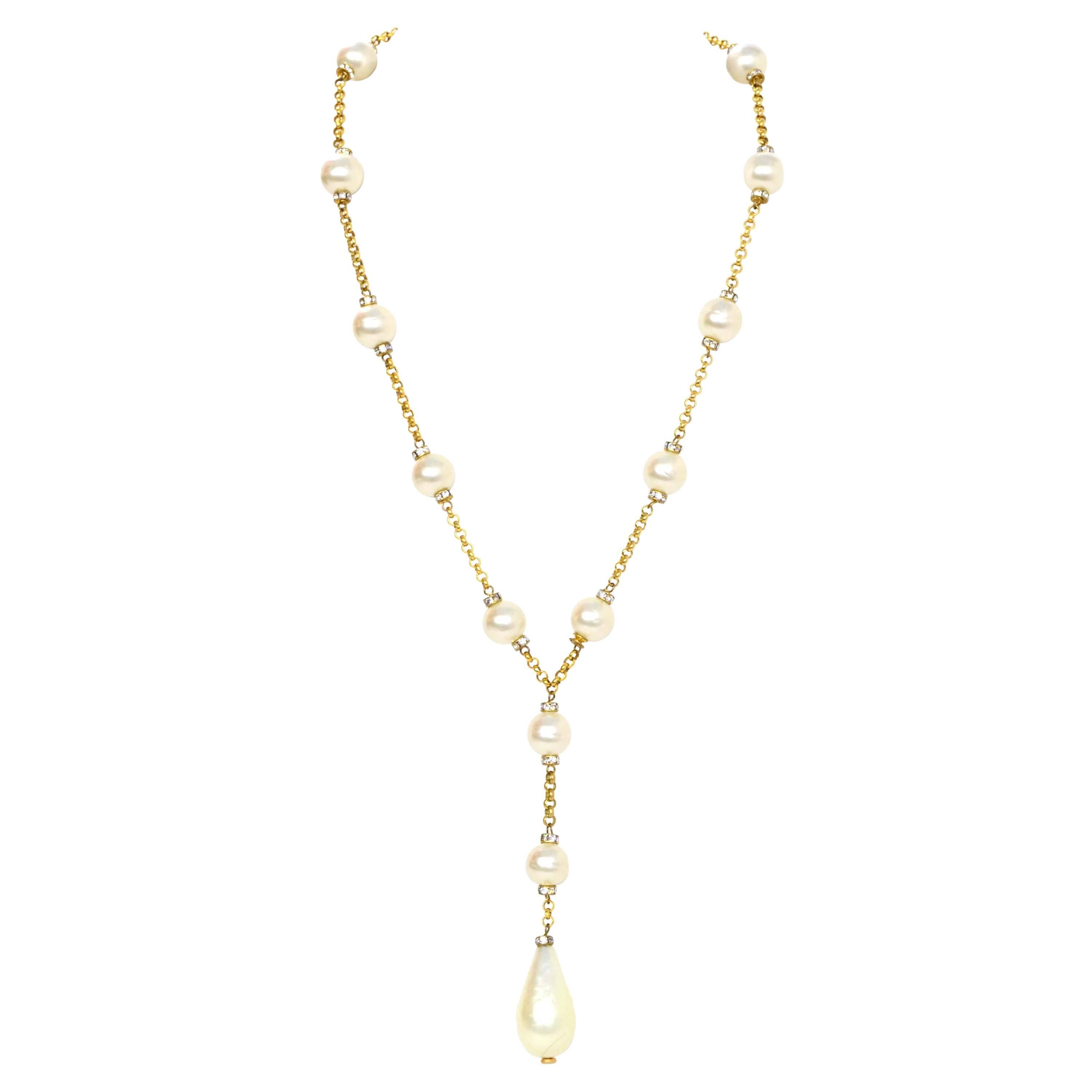 Roaring 20s Crystals, pearls and tassel lariat - Nyet Jewelry