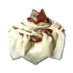 Authentic Burberry Shawl Scarf Ivory Check Pattern Wool 55 inches