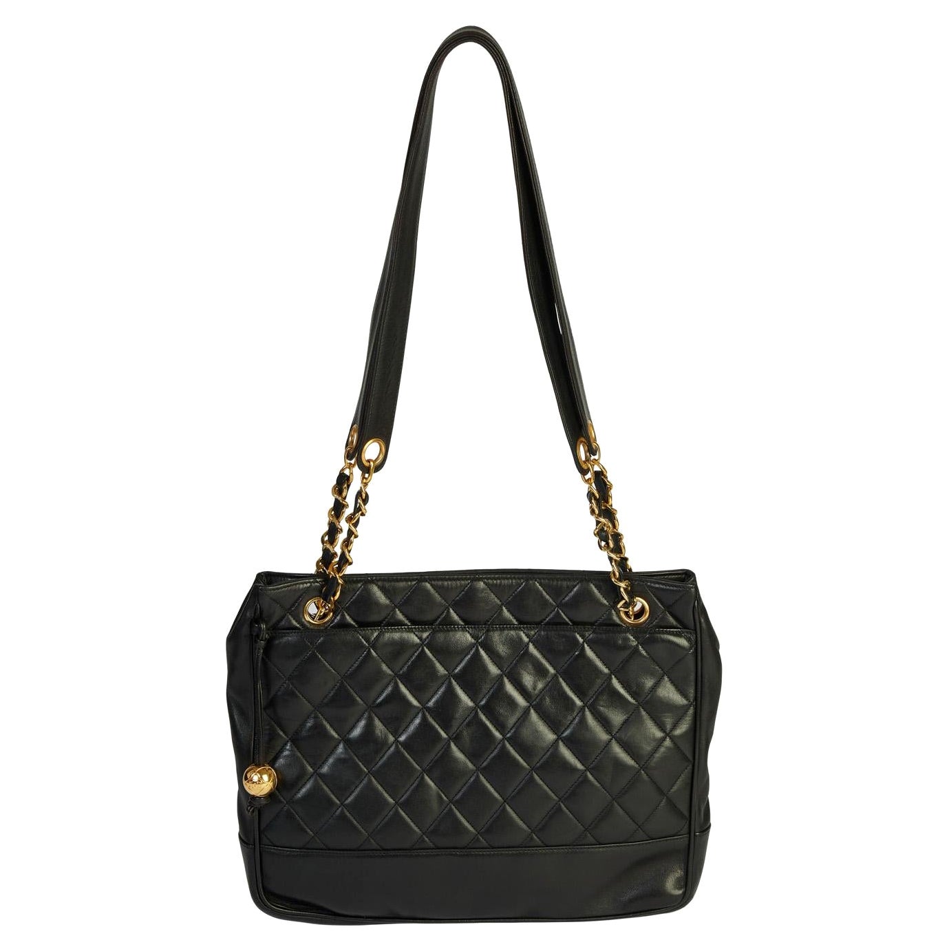 Chanel Vintage Black Quilted Zipper Tote For Sale