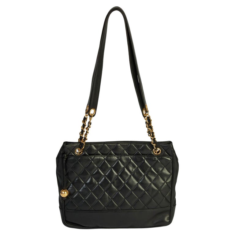 Chanel Vintage Black Quilted Zipper Tote For Sale at 1stDibs