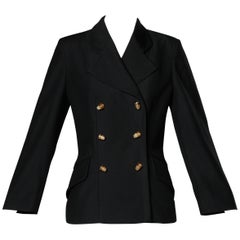 Moschino Used 90s Black Blazer Jacket with Novelty "Thimble" Buttons