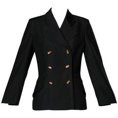 Moschino Vintage 90s Black Blazer Jacket with Novelty "Thimble" Buttons 8
