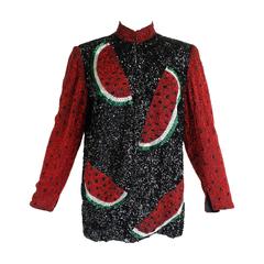 1980s Heavily Beaded Watermelon Motif Jacket