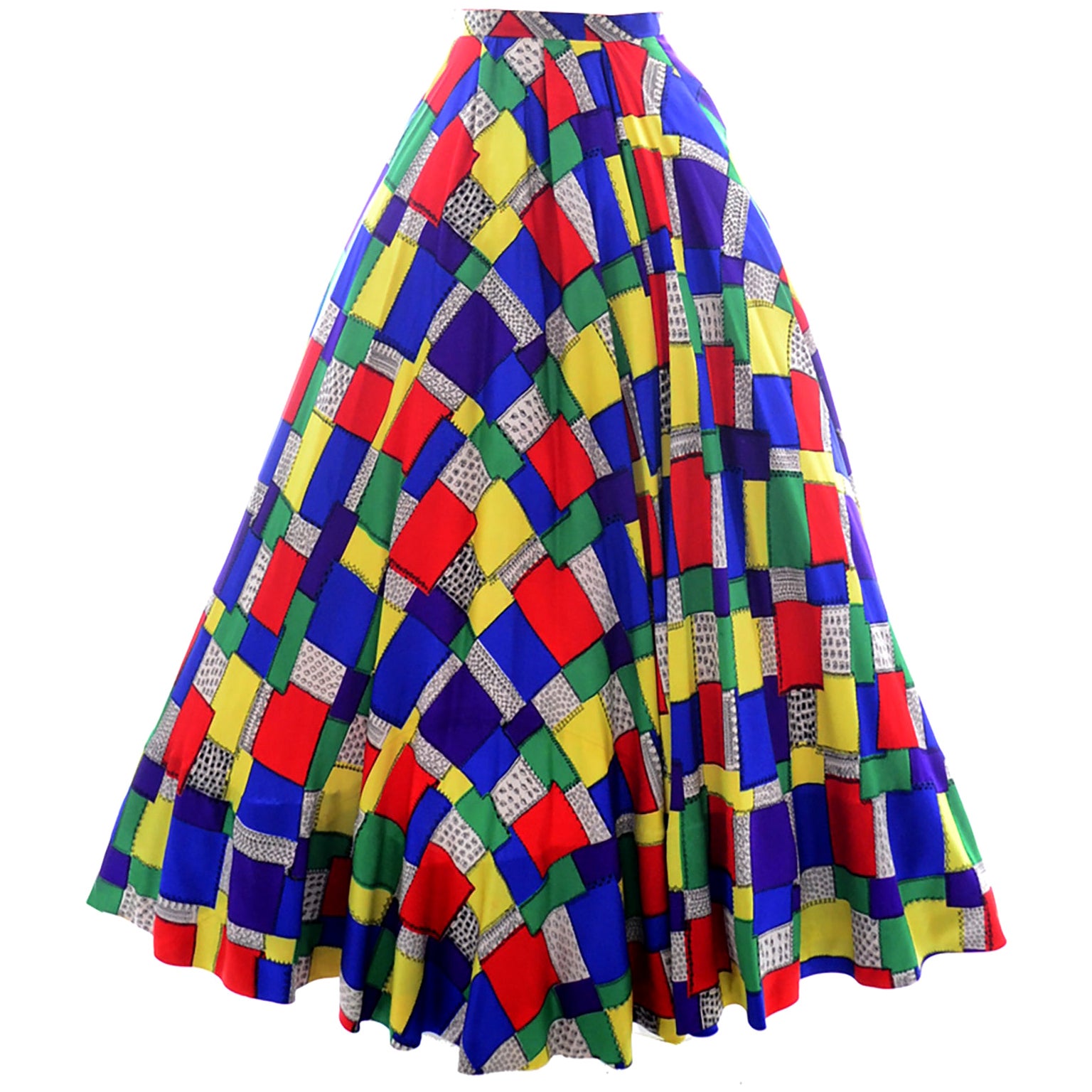 1940s Vintage Skirt in Patchwork Color block Print from Gilbert Adrian Collector