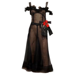 UNWORN Dolce & Gabbana Vintage Black Sheer Lace Up Corset Dress Poppy Flower 40