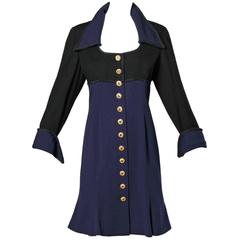 Louis Feraud Vintage Wool Coat Dress with Military Style Buttons 3