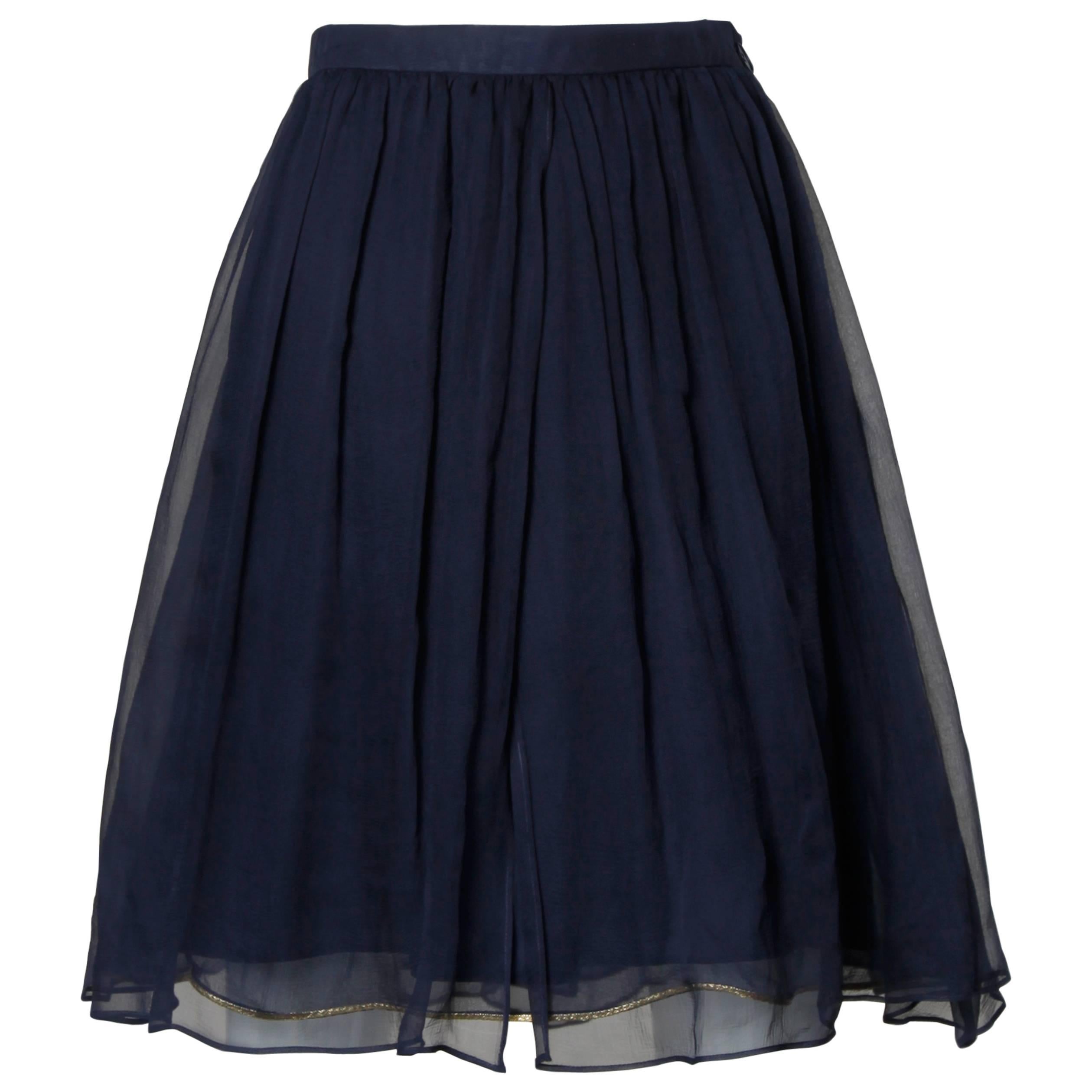 Saint Laurent Vintage Layered Navy Blue Silk Chiffon Skirt