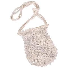 1910 Handmade Irish Lace Crochet Bag