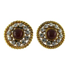 Chanel Vintage Red Gripoix and Diamante Clip-On Earrings