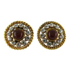 Chanel Vintage Red Gripoix and Diamante Clip-On Earrings 11