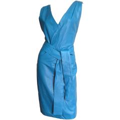 Vintage New Gianni Versace Turquoise Leather Dress 12