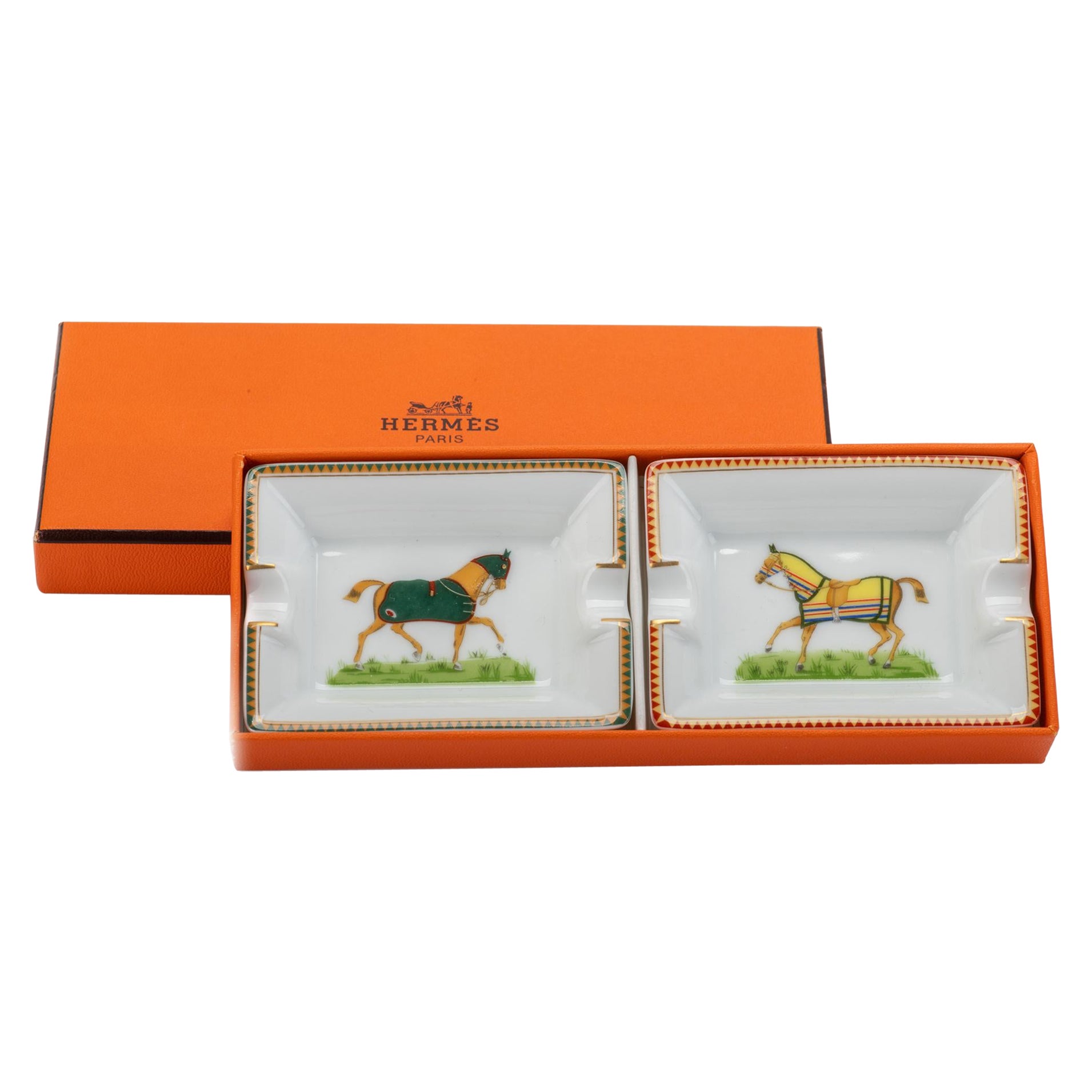 New Hermes Pair Horse Small Ashtrays in Box