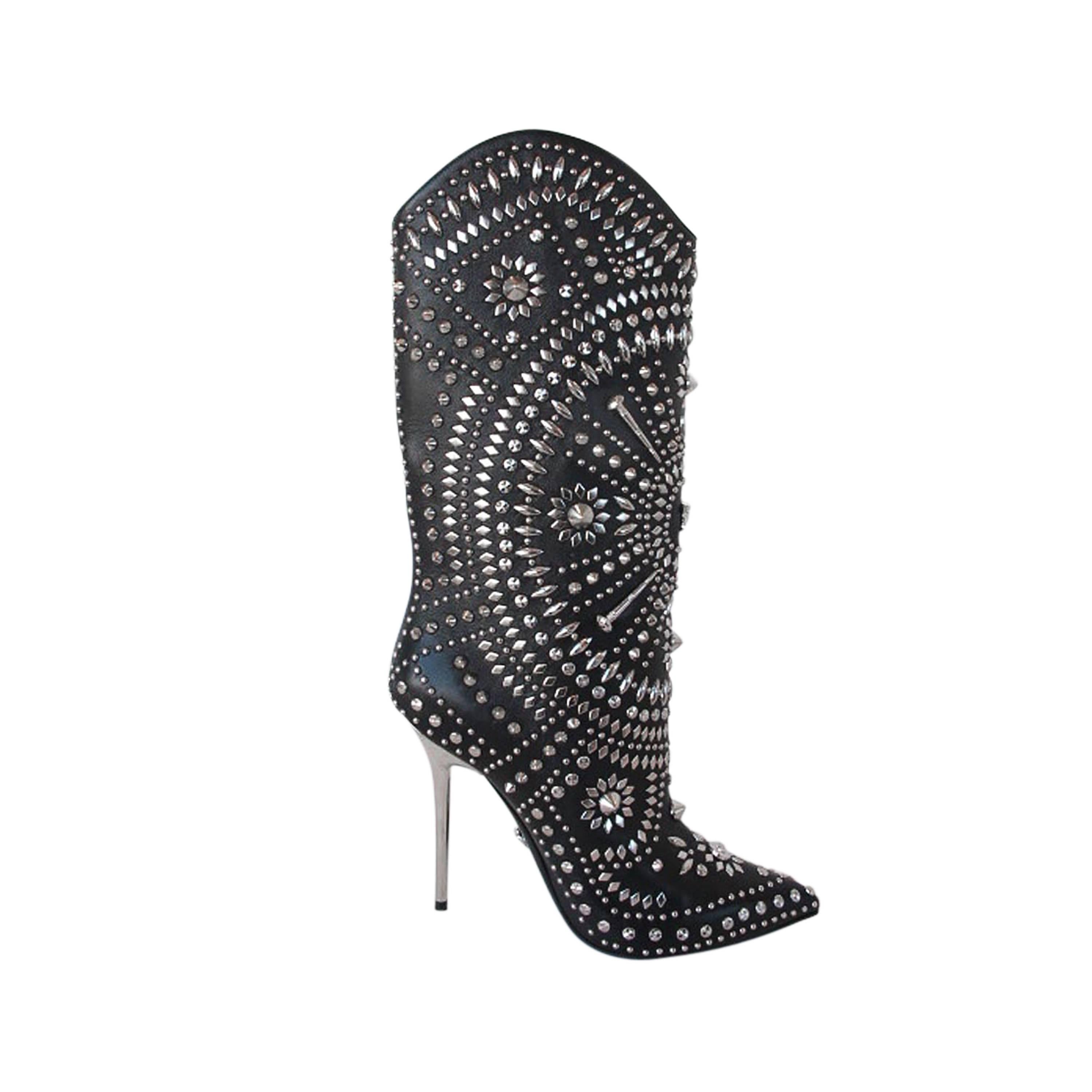 NEW 2013 Gianni Versace Studded Black Leather  Boots For Sale