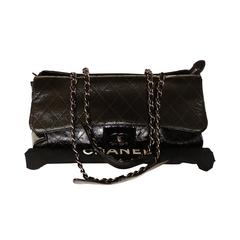 '2005 Chanel Ritz Bag Clutch Black Patent Leather Removable Silver Chain Straps 2
