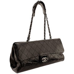 Chanel Ritz Shoulder Bag Convertible Clutch Black Matelasse Patent Leather