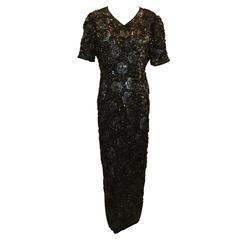 A/W 1987 Christian Dior Long Silk 1920's Style Beaded Gown Dress