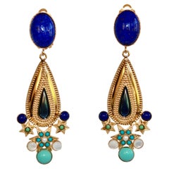 Philippe Ferrandis Turquoise and Lapis Drop Earrings