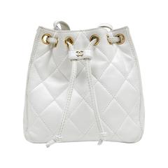Chanel White Quilted Lambskin Bucket Bag