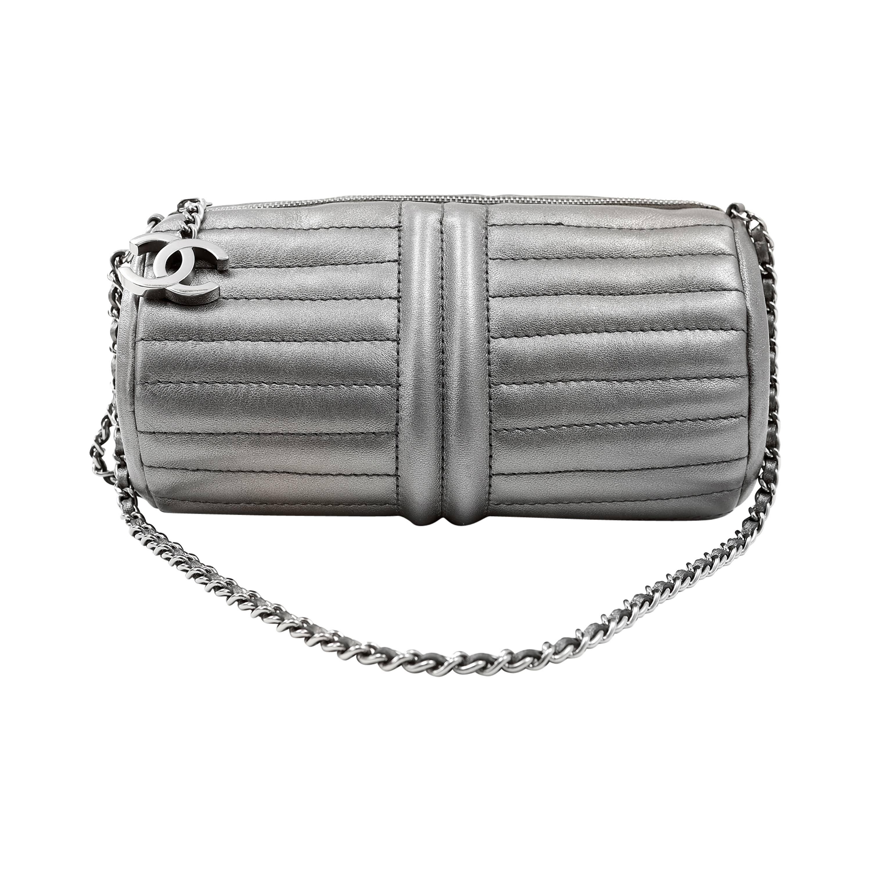 Chanel Vintage Pewter Leather Duffle Style Bag