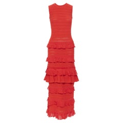 OSCAR DE LA RENTA SS17 red knitted tiered ruffle trimevening gown dress XS