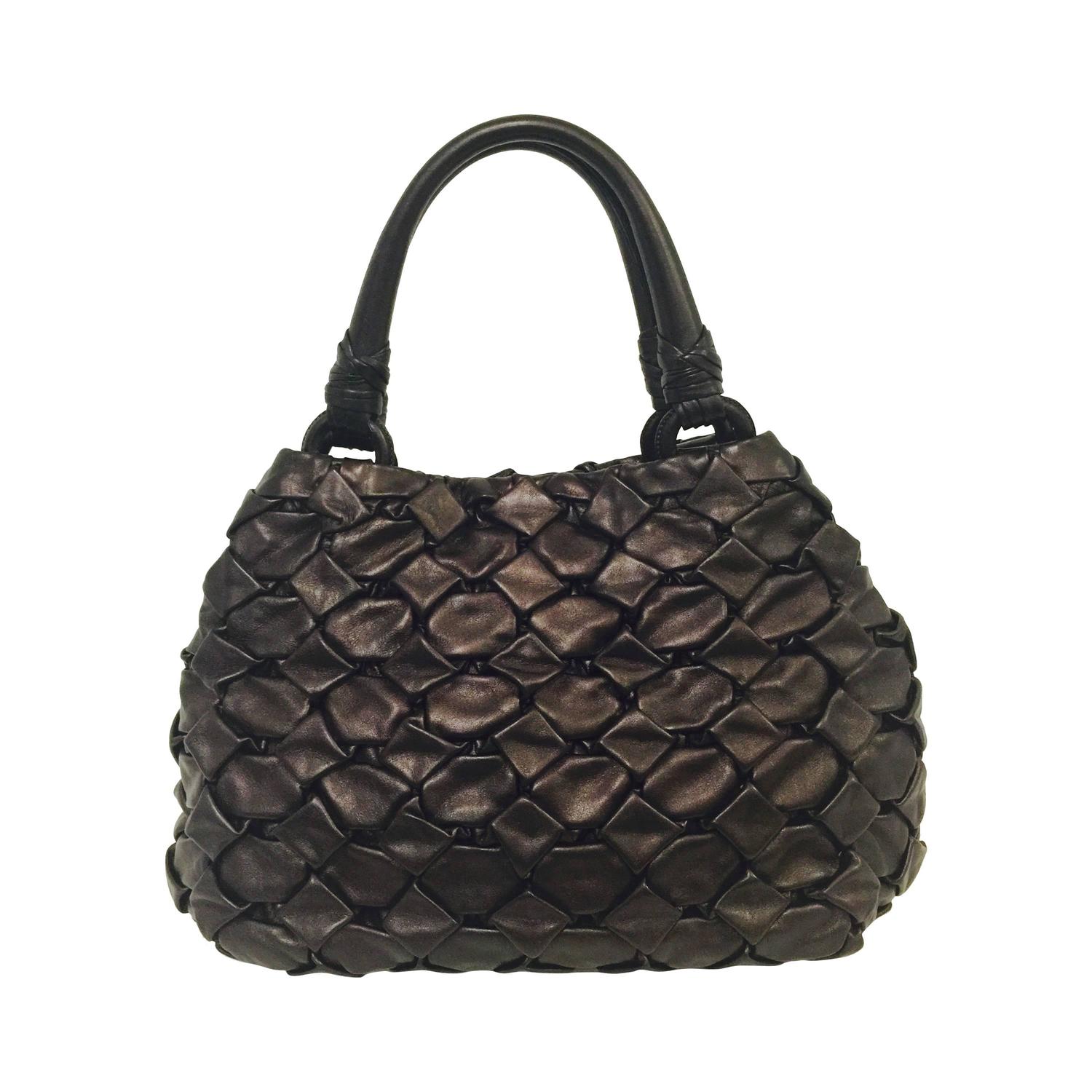 prada satchel saffiano - Prada Quilted Metallic Coffee Bean Leather Top Handle Bag For Sale ...